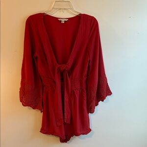 American Eagle Outfitters Red Tie-Front Romper